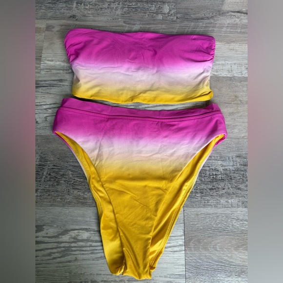 Victoria's Secret Bandeau Bikini Swimsuit Set Women Yellow Pink Ombre - Picture 1 of 7